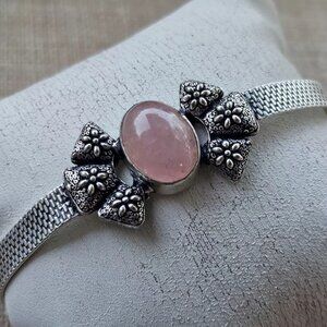 Dazzling Rose Quartz Stone Bracelet Vintage Style Cuff Wrist Band Jewelry New